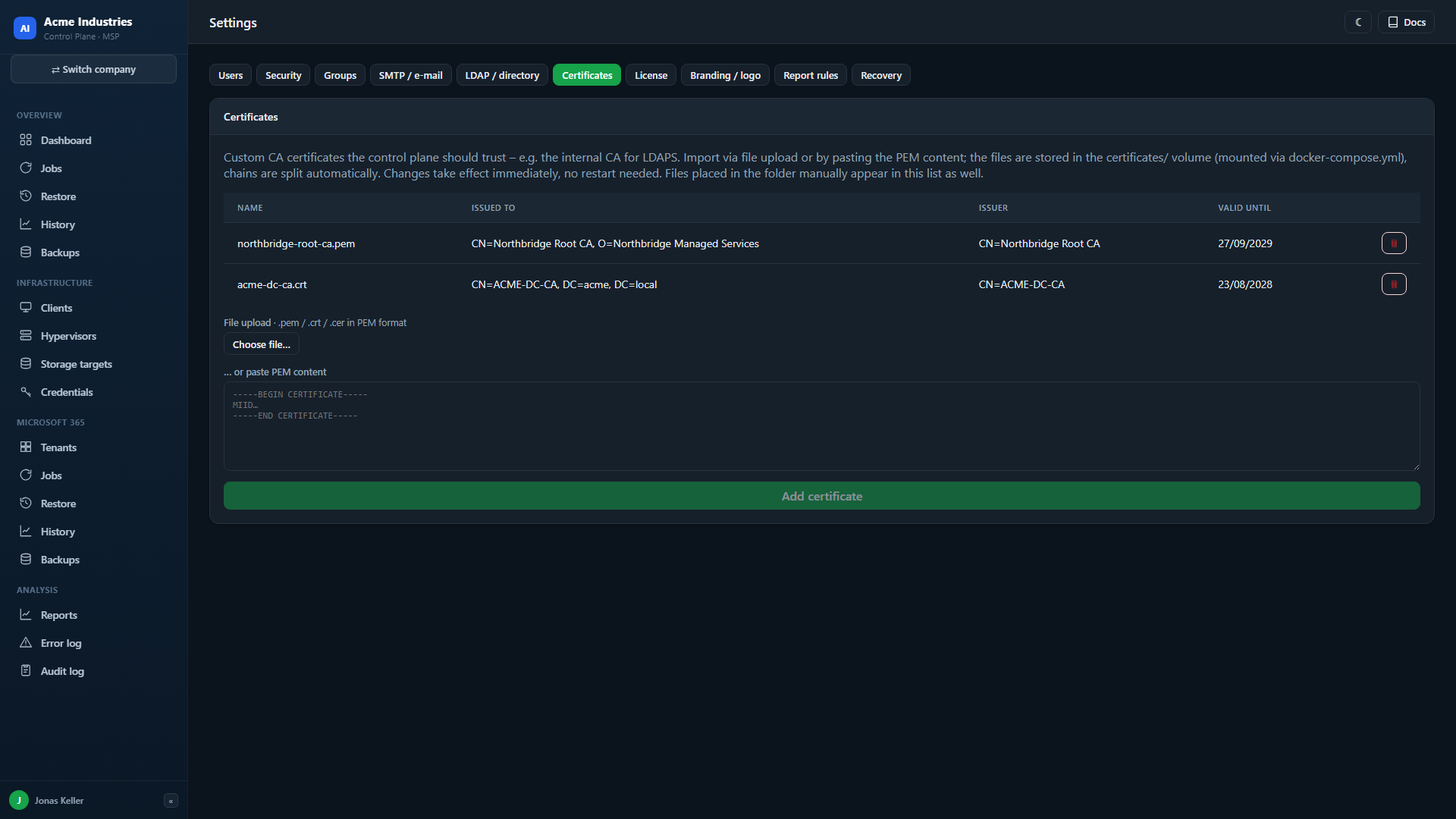Certificate management
