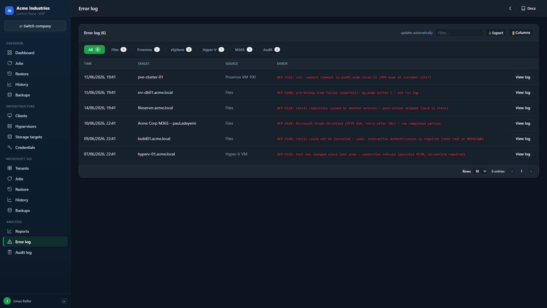 Error log
